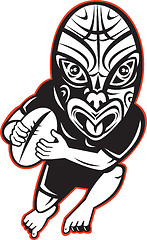 Image showing Rugby player running wearing Maori mask