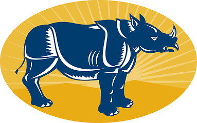 Image showing rhinoceros side view woodcut