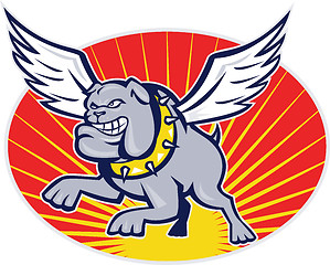 Image showing bulldog mongrel dog with wings flying