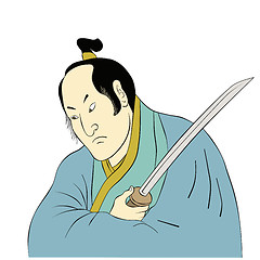 Image showing Samurai warrior with katana sword fighting stance