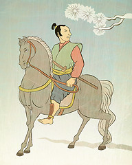 Image showing Samurai warrior riding horse