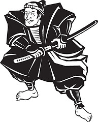 Image showing Samurai warrior with katana sword fighting stance