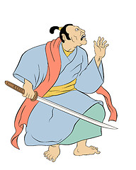 Image showing Samurai warrior with katana sword fighting stance