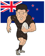 Image showing Rugby player running ball New Zealand flag