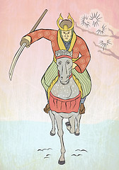 Image showing Samurai warrior riding horse attacking