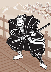 Image showing Japanese Samurai warrior sword on bridge