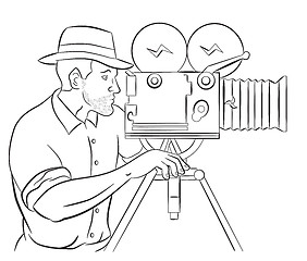 Image showing Cameraman vintage movie film camera shooting 