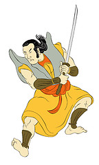 Image showing Samurai warrior with katana sword fighting stance