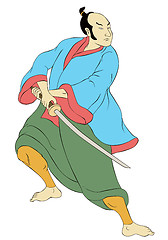 Image showing Samurai warrior with katana sword fighting stance