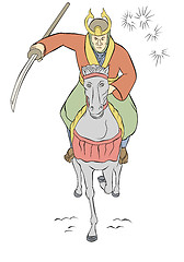 Image showing Samurai warrior riding horse attacking