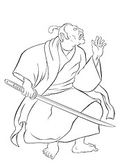 Image showing Samurai warrior with katana sword fighting stance