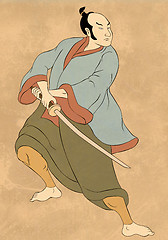 Image showing Samurai warrior with katana sword fighting stance