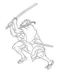 Image showing Samurai warrior with katana sword fighting stance