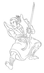 Image showing Samurai warrior with katana sword fighting stance