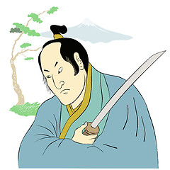 Image showing Samurai warrior with katana sword fighting stance