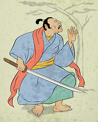 Image showing Samurai warrior with katana sword fighting stance