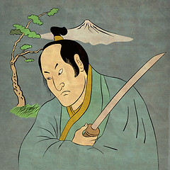 Image showing Samurai warrior with katana sword fighting stance