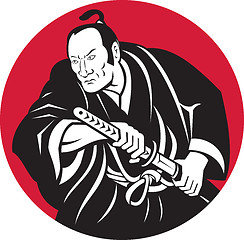 Image showing Japanese Samurai warrior drawing sword