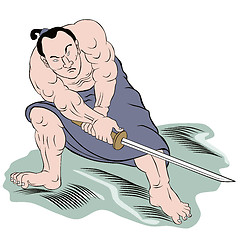 Image showing Samurai warrior with katana sword fighting stance