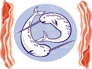 Image showing narwhal whales and bacon