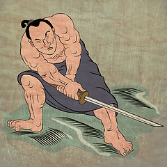 Image showing Samurai warrior with katana sword fighting stance