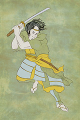 Image showing Samurai warrior with katana sword fighting stance