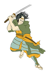 Image showing Samurai warrior with katana sword fighting stance