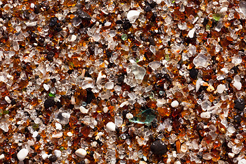 Image showing Closeup of glass fragments on beach