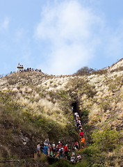 Image showing Tourists walking to top of Waikiki crater