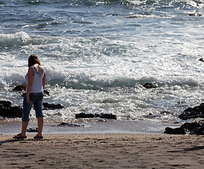 Image showing Woman beachcomb on Glass Beach