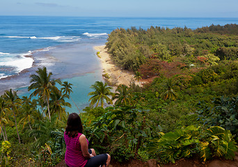 Image showing Ke'e beach on Kauai from trail