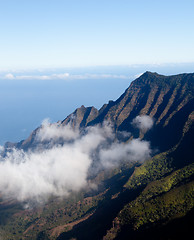 Image showing Fog forms on Kalalau valley Kauai