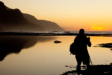 Image showing Misty sunset on Na Pali coastline