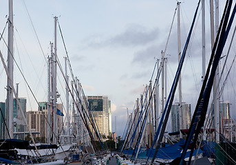 Image showing Downtown Honolulu at dawn Ala Wai harbor
