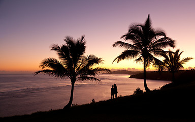 Image showing Couple watching sunrise in Kauai