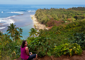 Image showing Ke'e beach on Kauai from trail