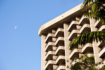 Image showing Geometric rooms in hotel facade