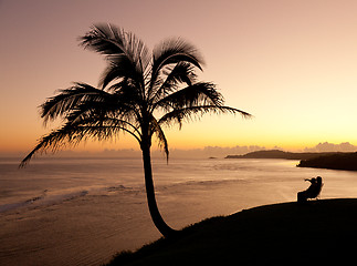 Image showing Couple watching sunrise in Kauai