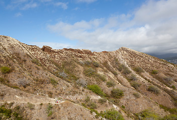 Image showing Tourists walking to top of Waikiki crater