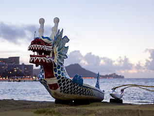 Image showing Carved head of dragon canoe