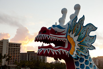 Image showing Carved head of dragon canoe