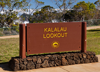 Image showing Kalalau valley overlook sign Kauai