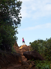 Image showing Girl hiking Kalalau trail in Kauai