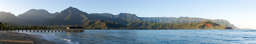 Image showing Sunrise panorama in Hanalei Bay Kauai