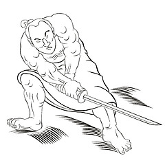 Image showing Samurai warrior with katana sword fighting stance