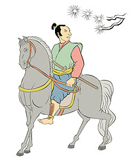 Image showing Samurai warrior riding horse