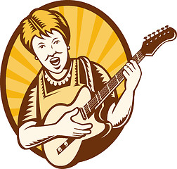 Image showing randmother old woman playing the electric guitar