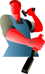 Image showing carpenter tradesman worker with chisel and hammer