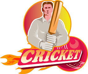 Image showing cricket player batsman with ball and bat front view
