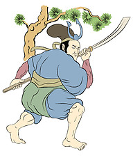 Image showing Samurai warrior with katana sword fighting stance